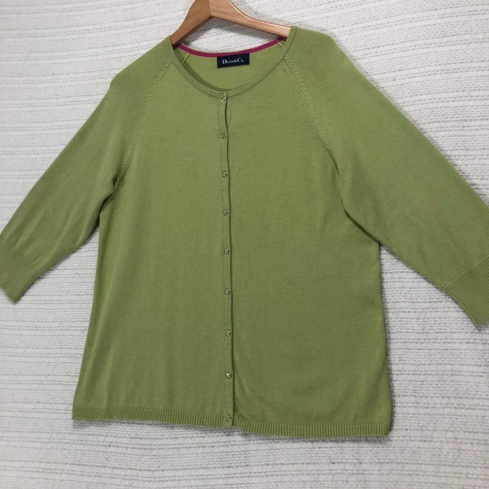 Denim & Co. Green Cardigan Sweater Button Front 3/4 Sleeve Top Size XL‎